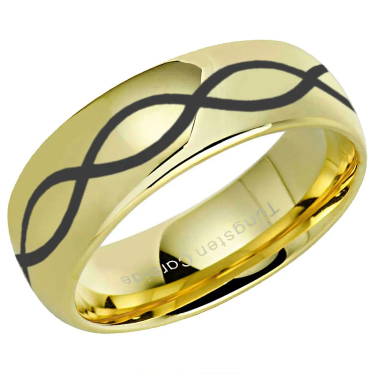 Infinity Design Dome Tungsten Ring Glossy Gold 10mm