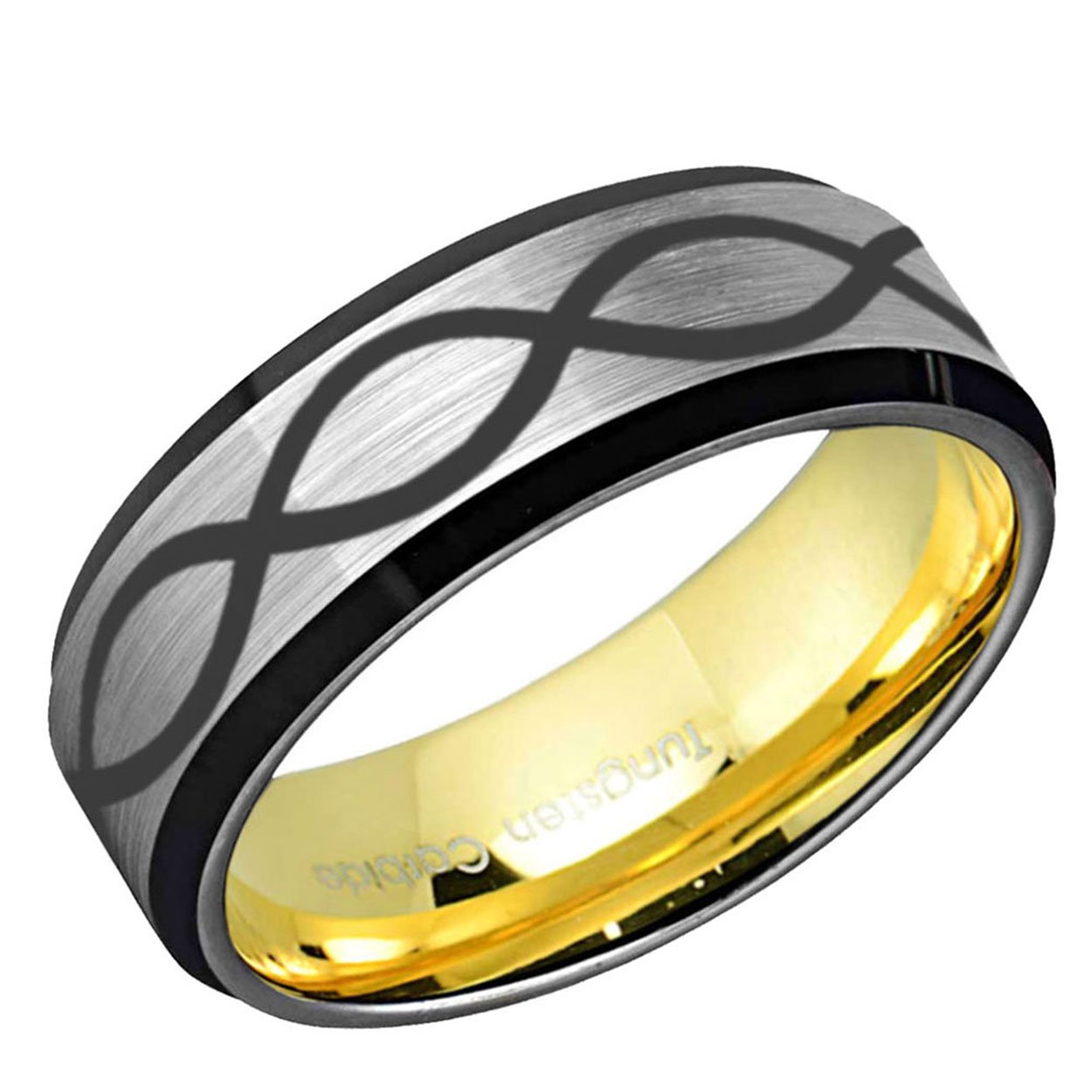 Infinity Design Beveled Edge Tungsten Ring Gold Gray 8mm