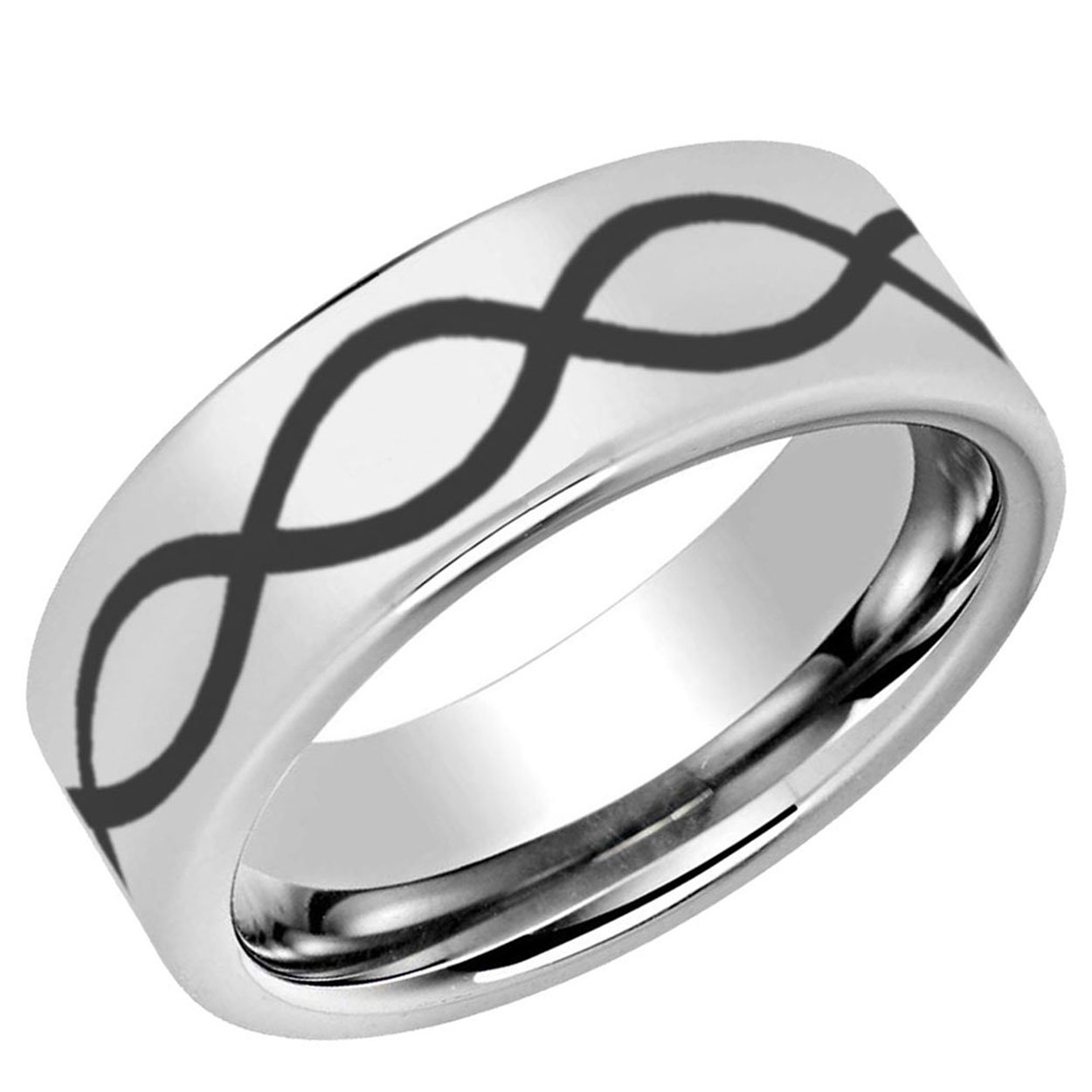 Infinity Design Pipe Cut Tungsten Ring Glossy Silver 8mm