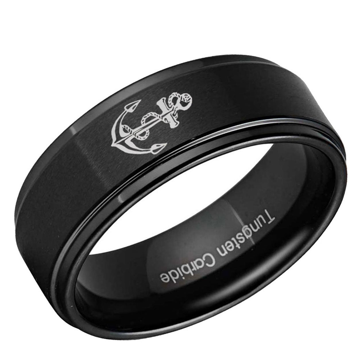 Anchor Step Edge Tungsten Ring Matte Black 10mm