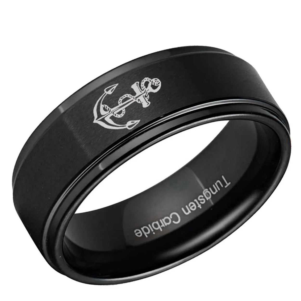 Anchor Step Edge Tungsten Ring Matte Black 10mm