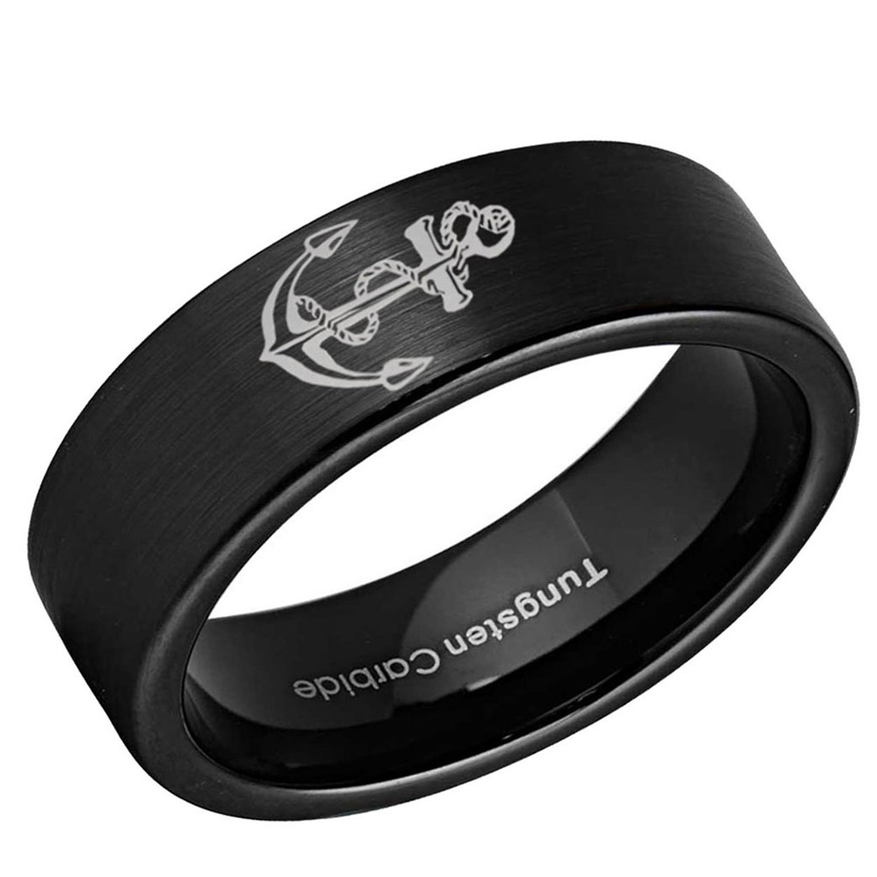 Anchor Pipe Cut Tungsten Ring Brushed Black 8mm