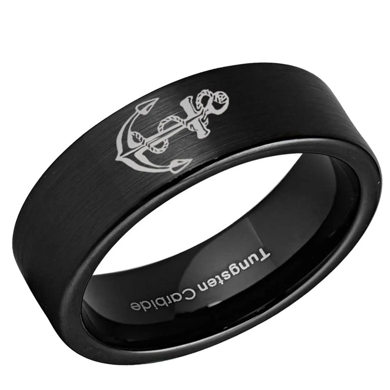 Anchor Pipe Cut Tungsten Ring Brushed Black 8mm