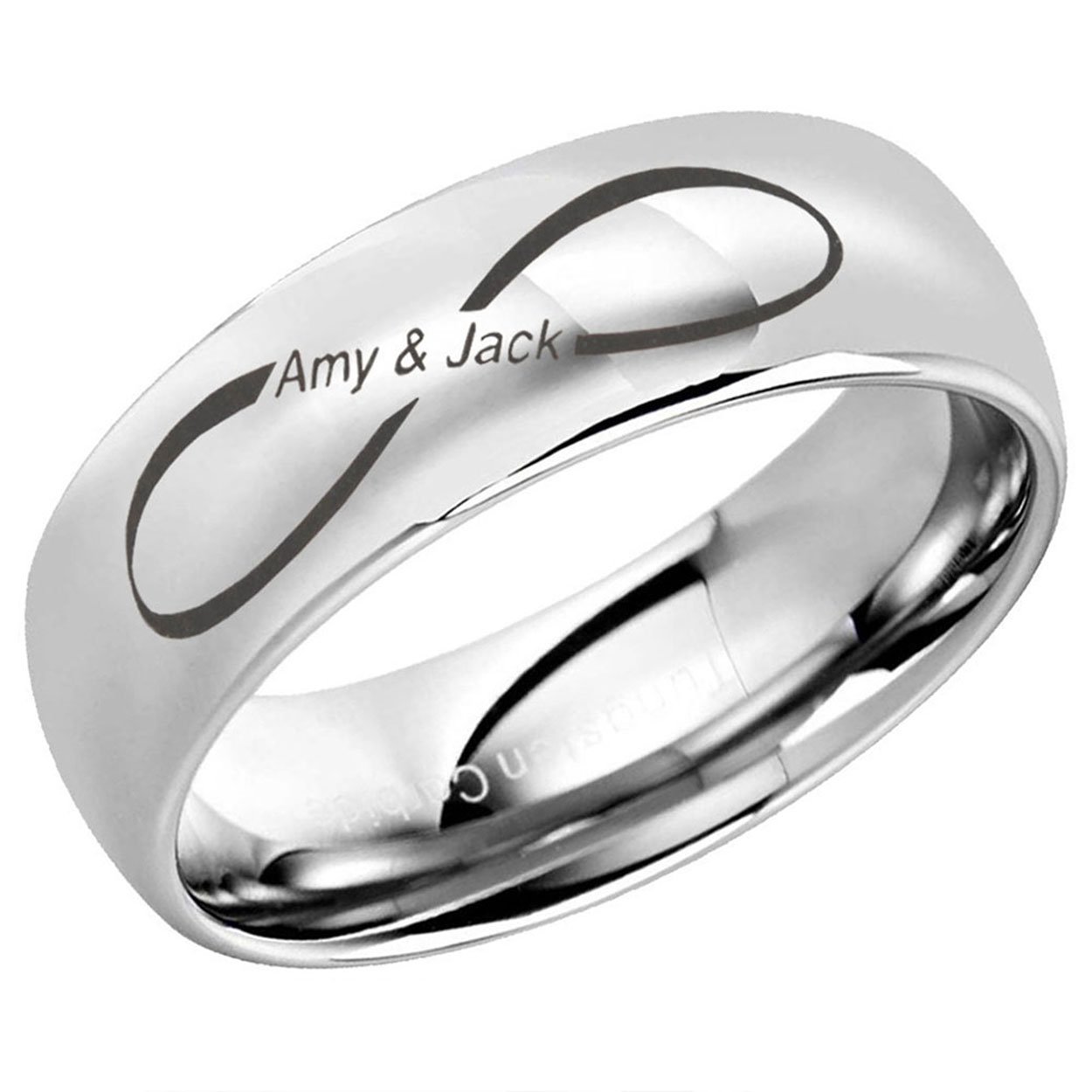 Infinity Names Dome Tungsten Ring 8mm Glossy Silver