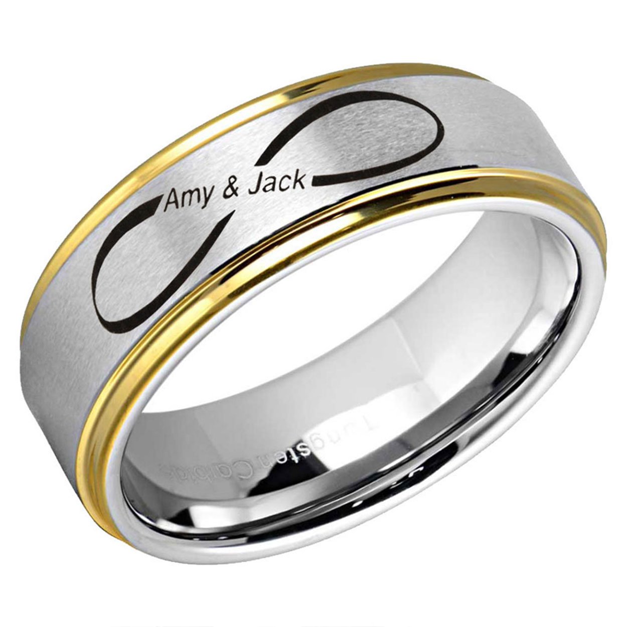 Infinity Names Step Edge Tungsten Ring 8mm Silver Gold