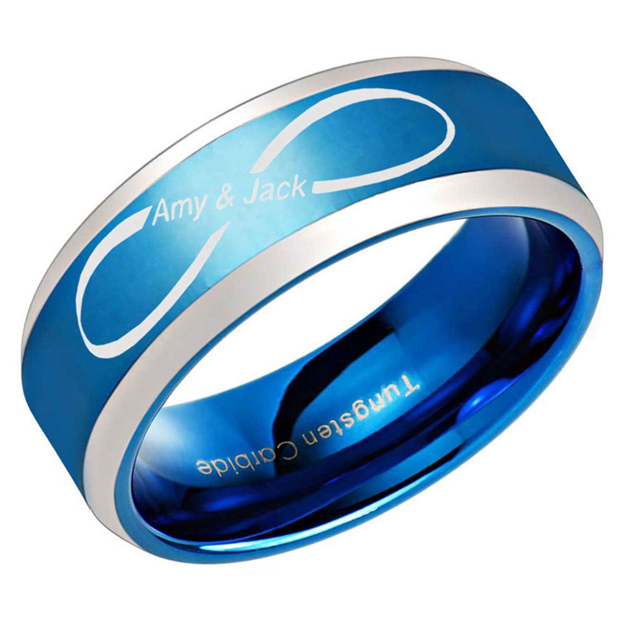 Infinity Names Beveled Edge Tungsten Ring 8mm Blue