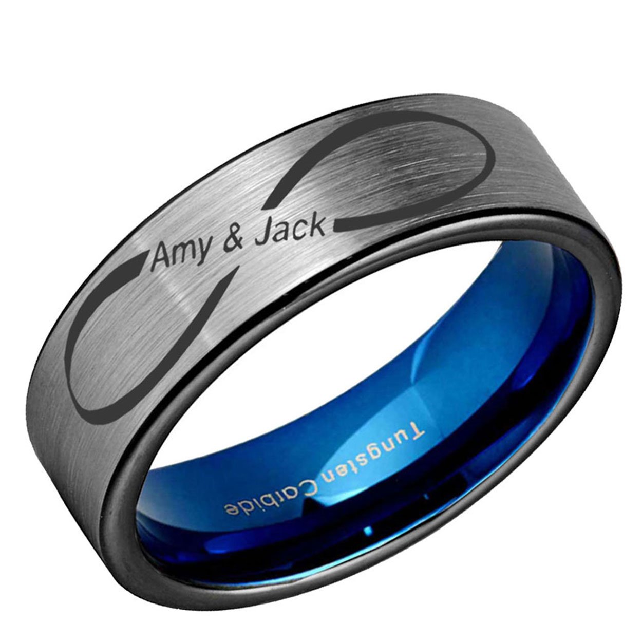 Infinity Names Pipe Cut Tungsten Ring 8mm Blue Gray