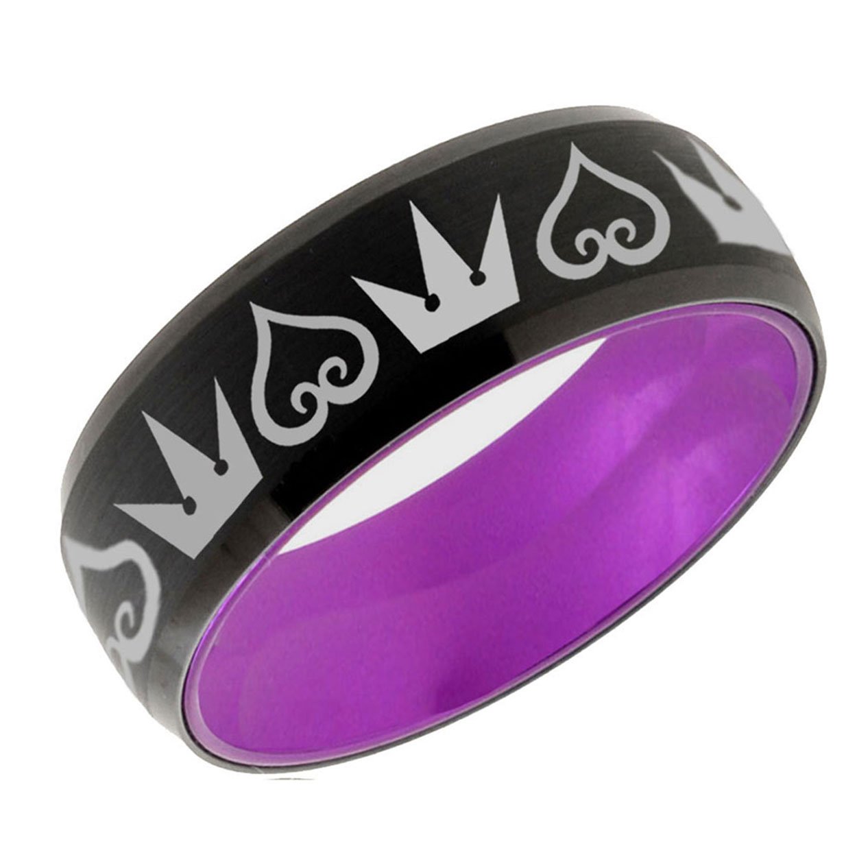Kingdom Hearts & Crowns Dome Tungsten Ring Black Purple 8mm