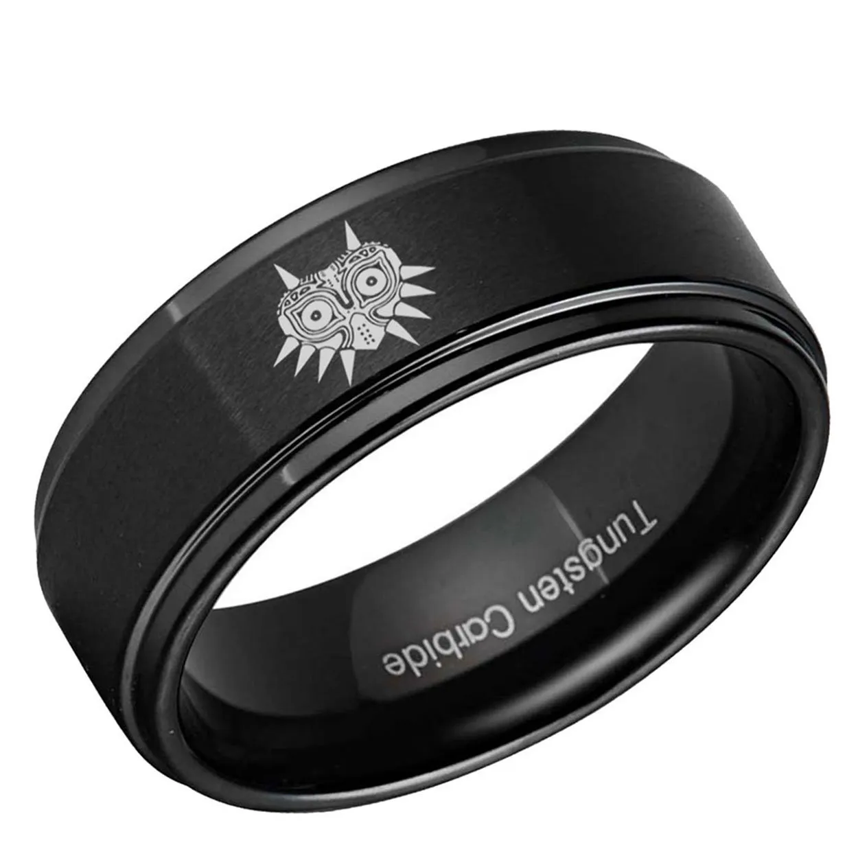 Zelda Majora's Mask Emblem Step Edge Tungsten Ring Matte Black 10mm