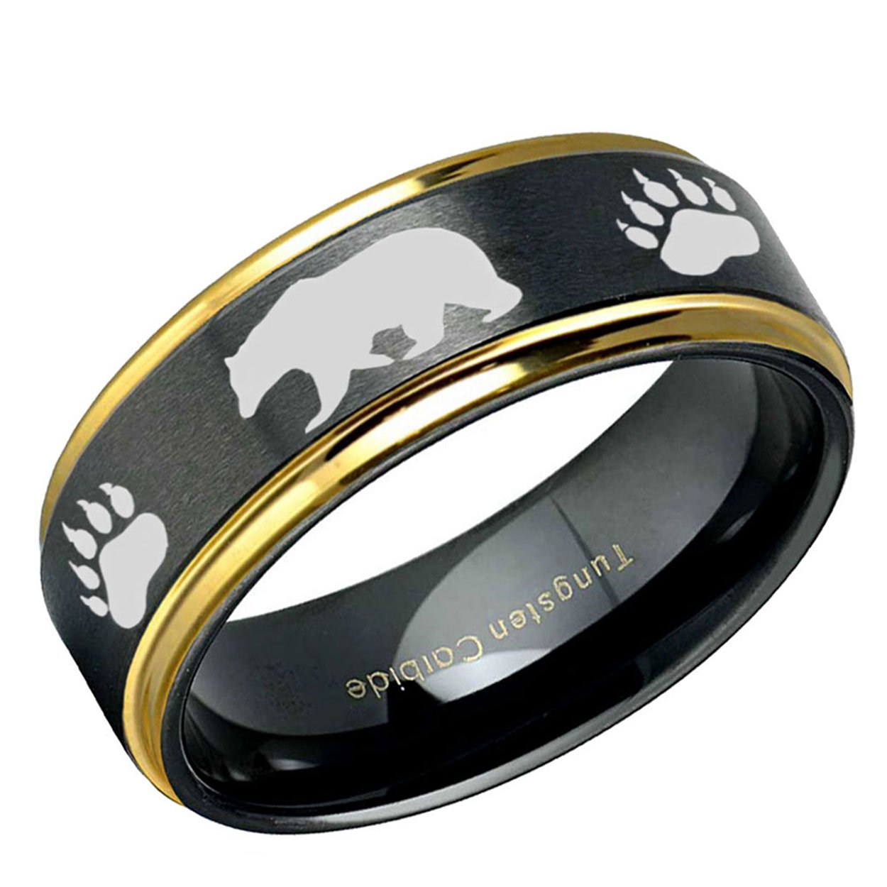 Bear Paws Step Edge Tungsten Ring Black Gold 10mm