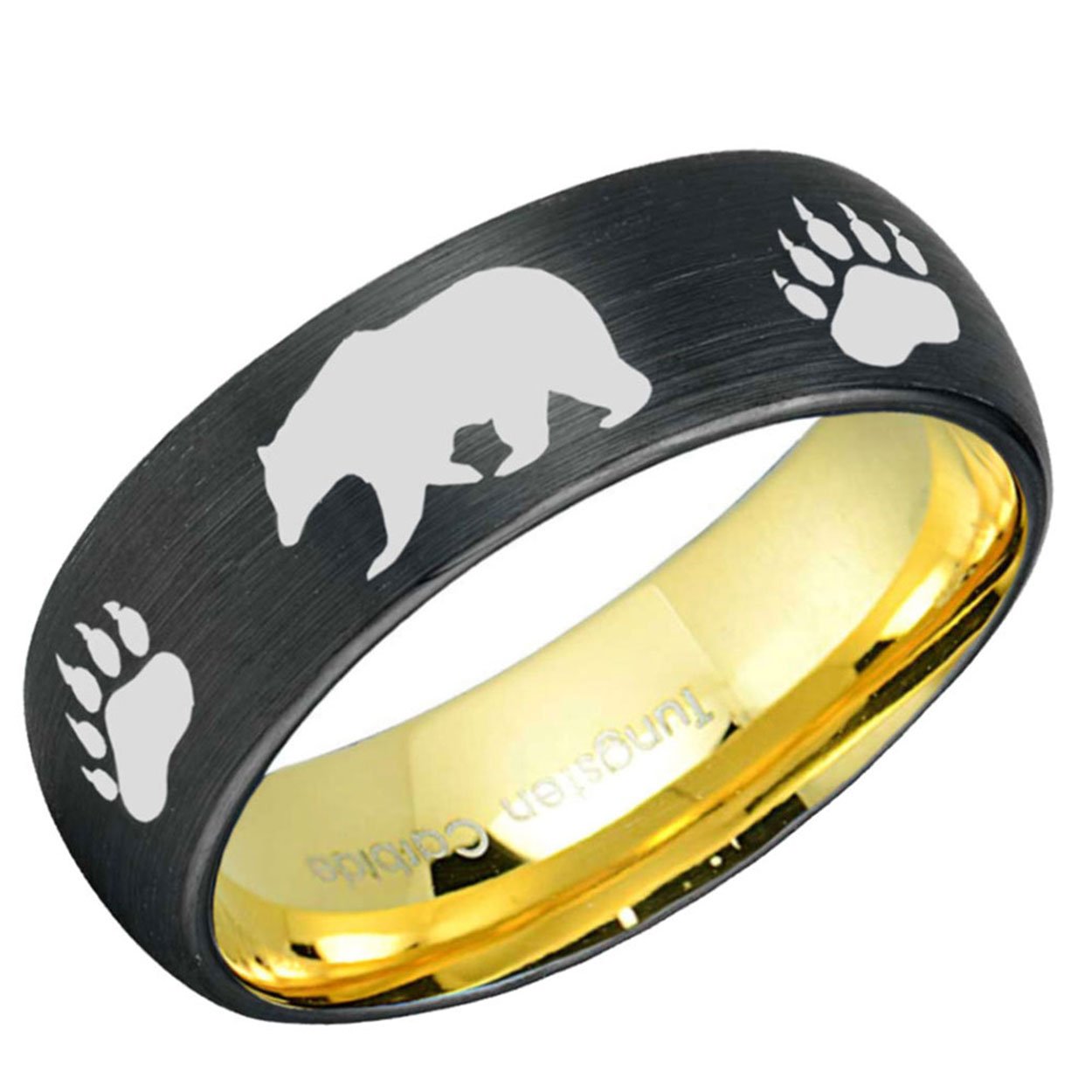 Bear Paws Dome Tungsten Ring Black Gold 8mm