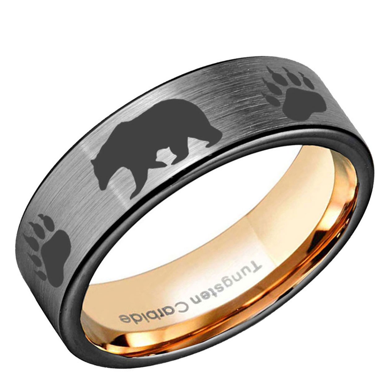Bear Paws Pipe Cut Tungsten Ring Rose Gold Gray 8mm