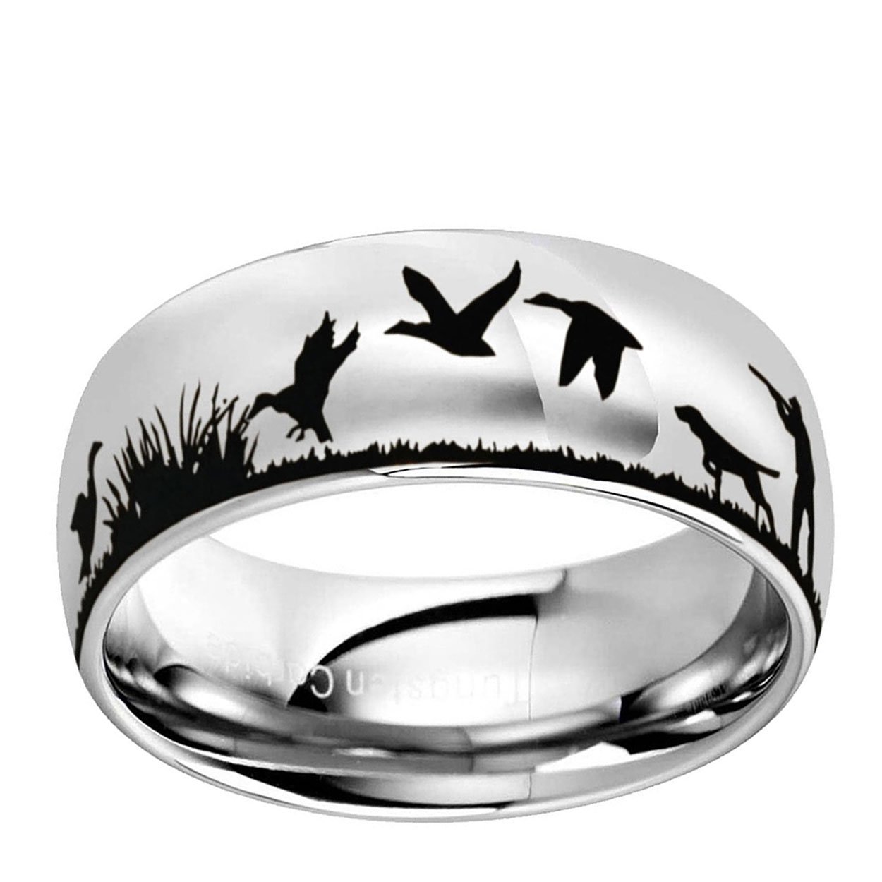 Duck Hunting Dog 8mm Dome Tungsten Ring