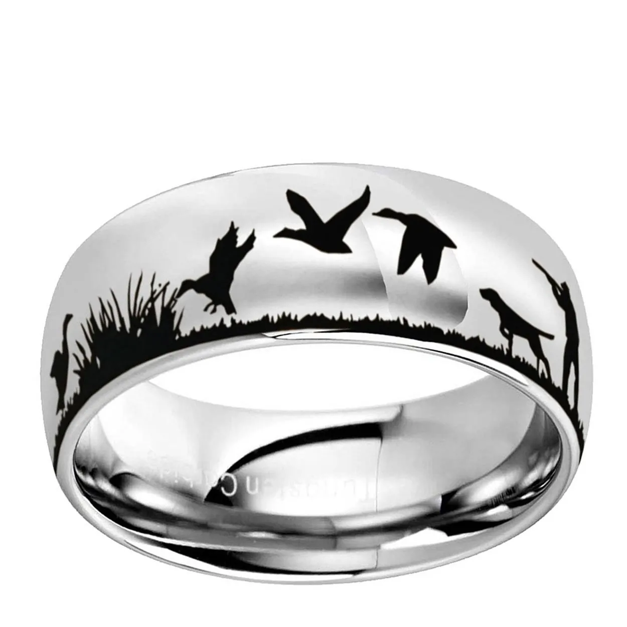 Duck Hunting Dog 8mm Dome Tungsten Ring