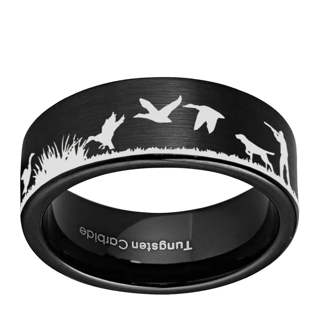 Duck Hunting Dog 8mm Pipe Cut Tungsten Ring