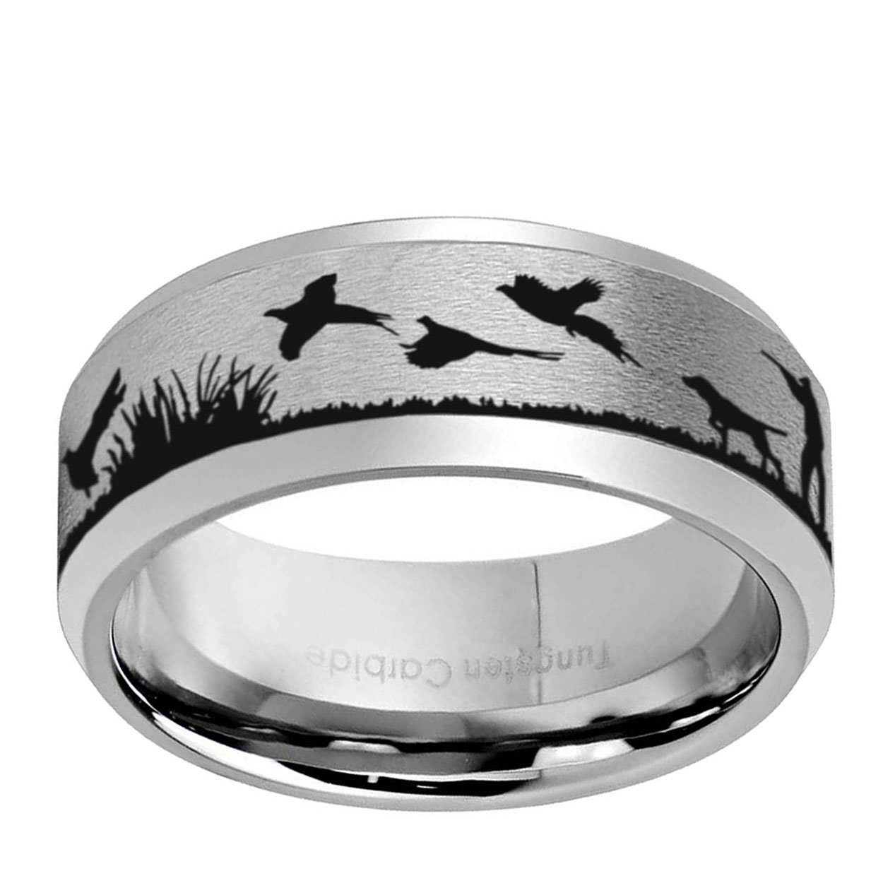Pheasant Hunting 8mm Beveled Edge Tungsten Ring