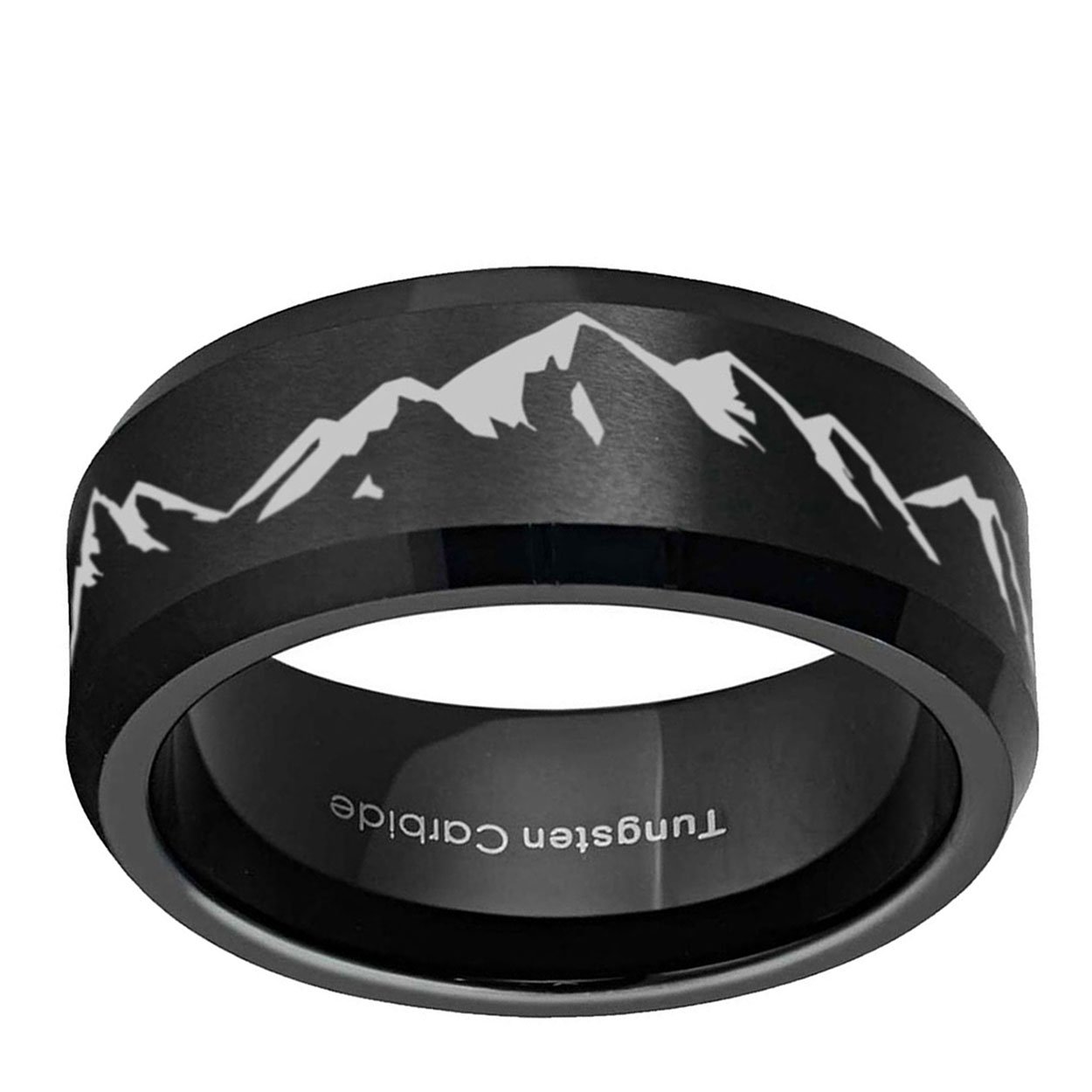 Mountain 8mm Beveled Edge Tungsten Ring
