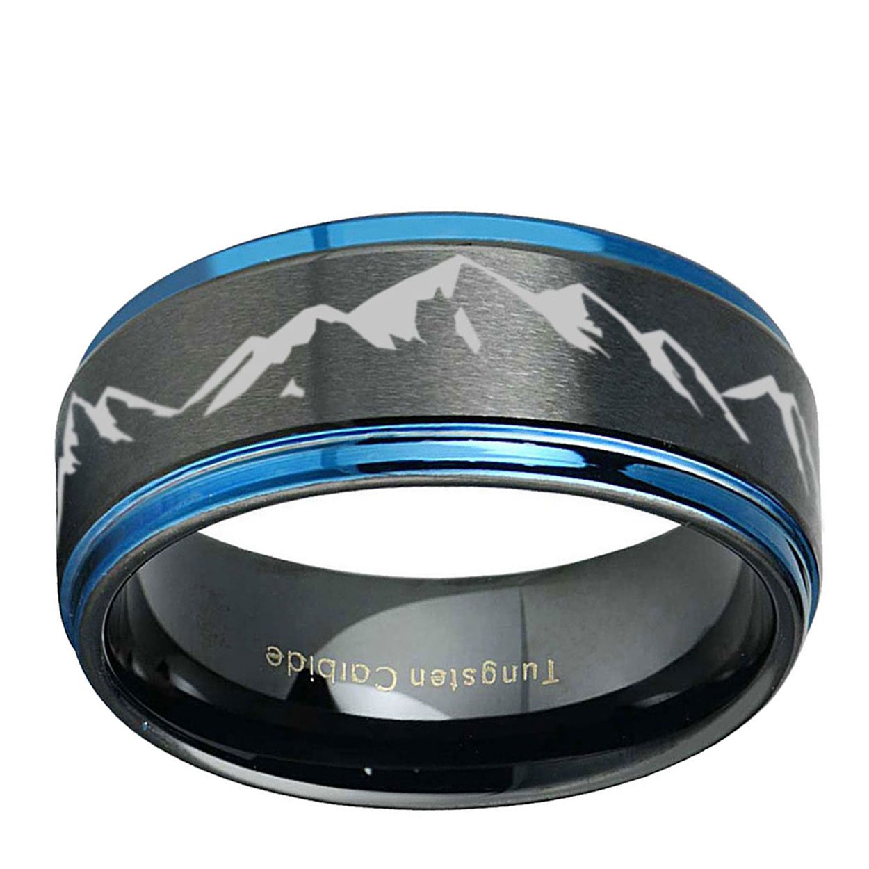 Mountain 8mm Step Edge Tungsten Ring Black Blue