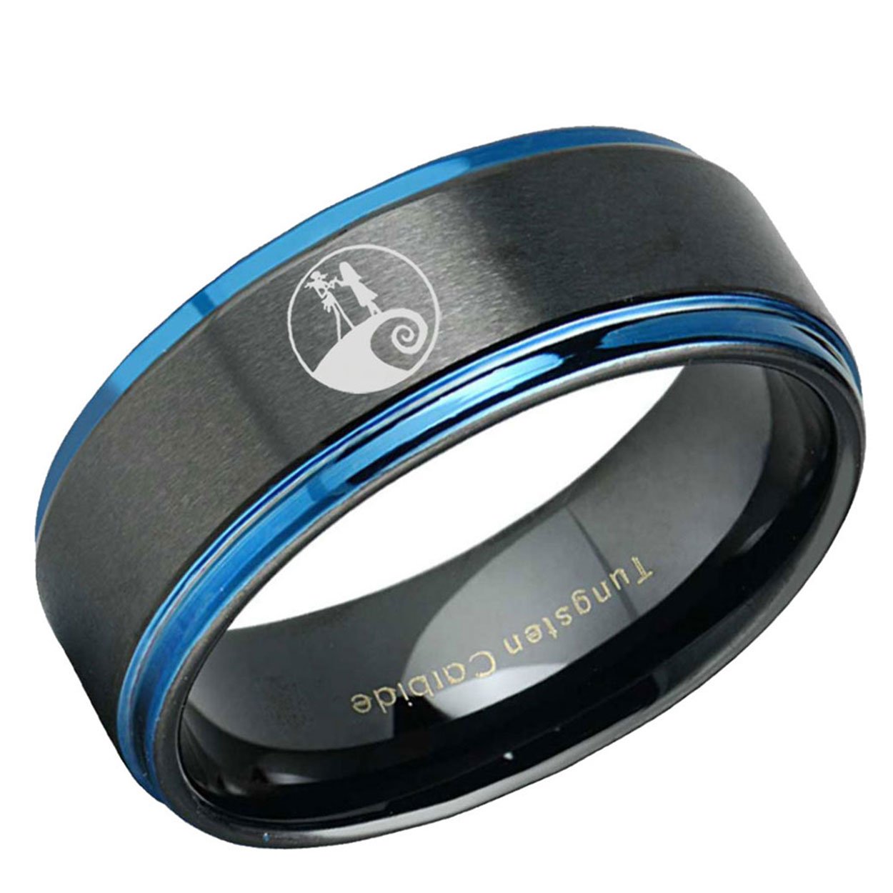 Nightmare Before Christmas Step Edge Tungsten Ring Black Blue 8mm