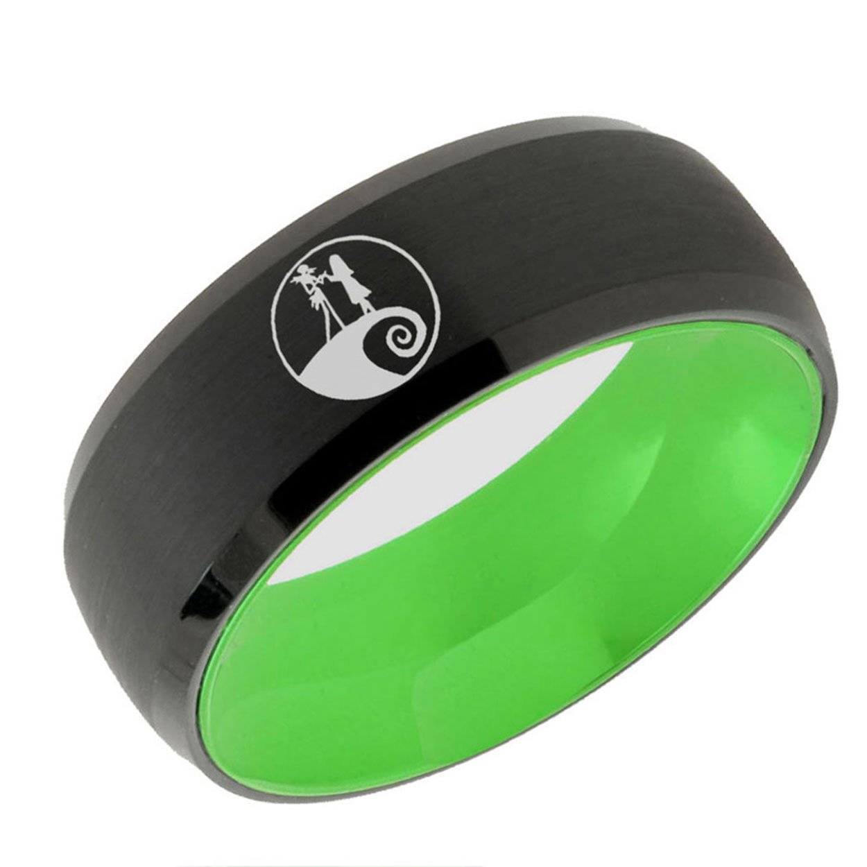 Nightmare Before Christmas Dome Tungsten Ring Black Green 8mm