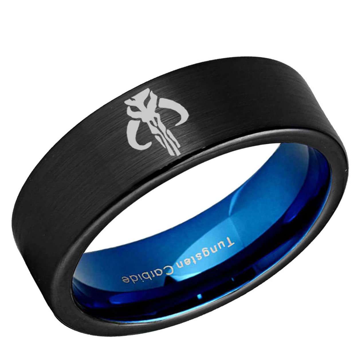 Boba Fett Pipe Cut Tungsten Ring Blue Black 8mm