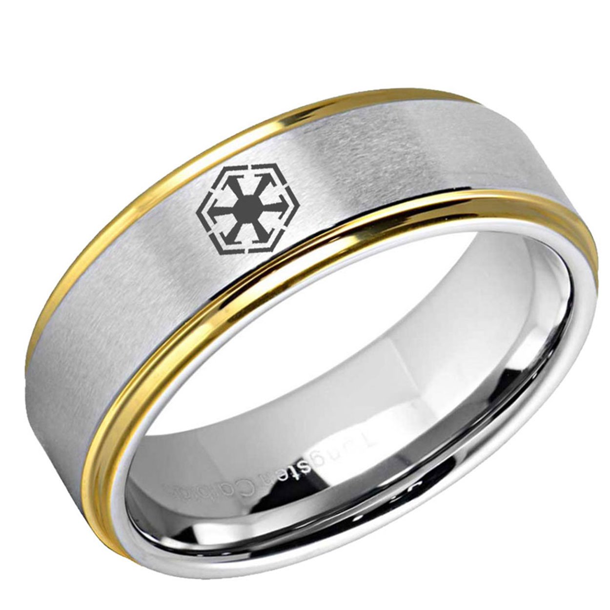Sith Empire Step Edge Tungsten Ring Silver Gold 8mm