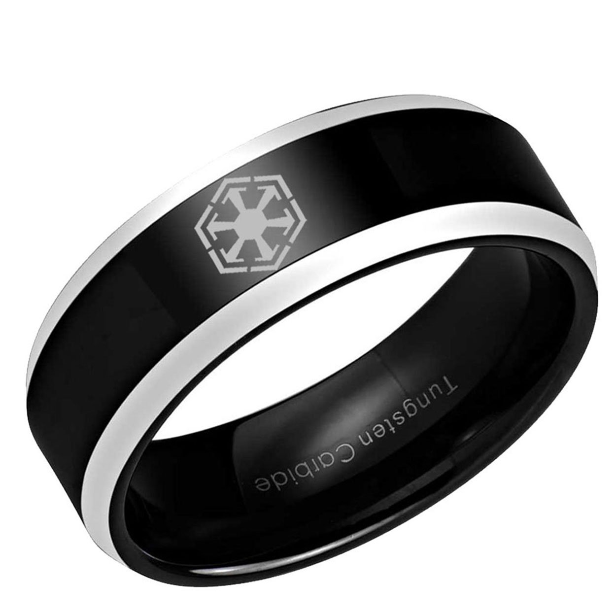 Sith Empire Beveled Edge Tungsten Ring Brushed Black Two Tone 8mm