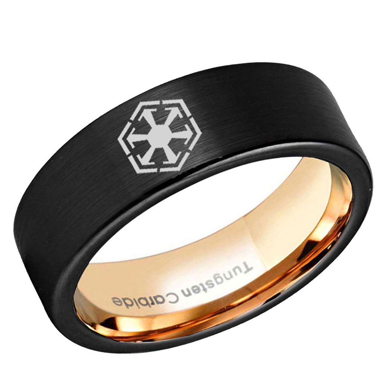 Sith Empire Pipe Cut Tungsten Ring Rose Gold Black 8mm