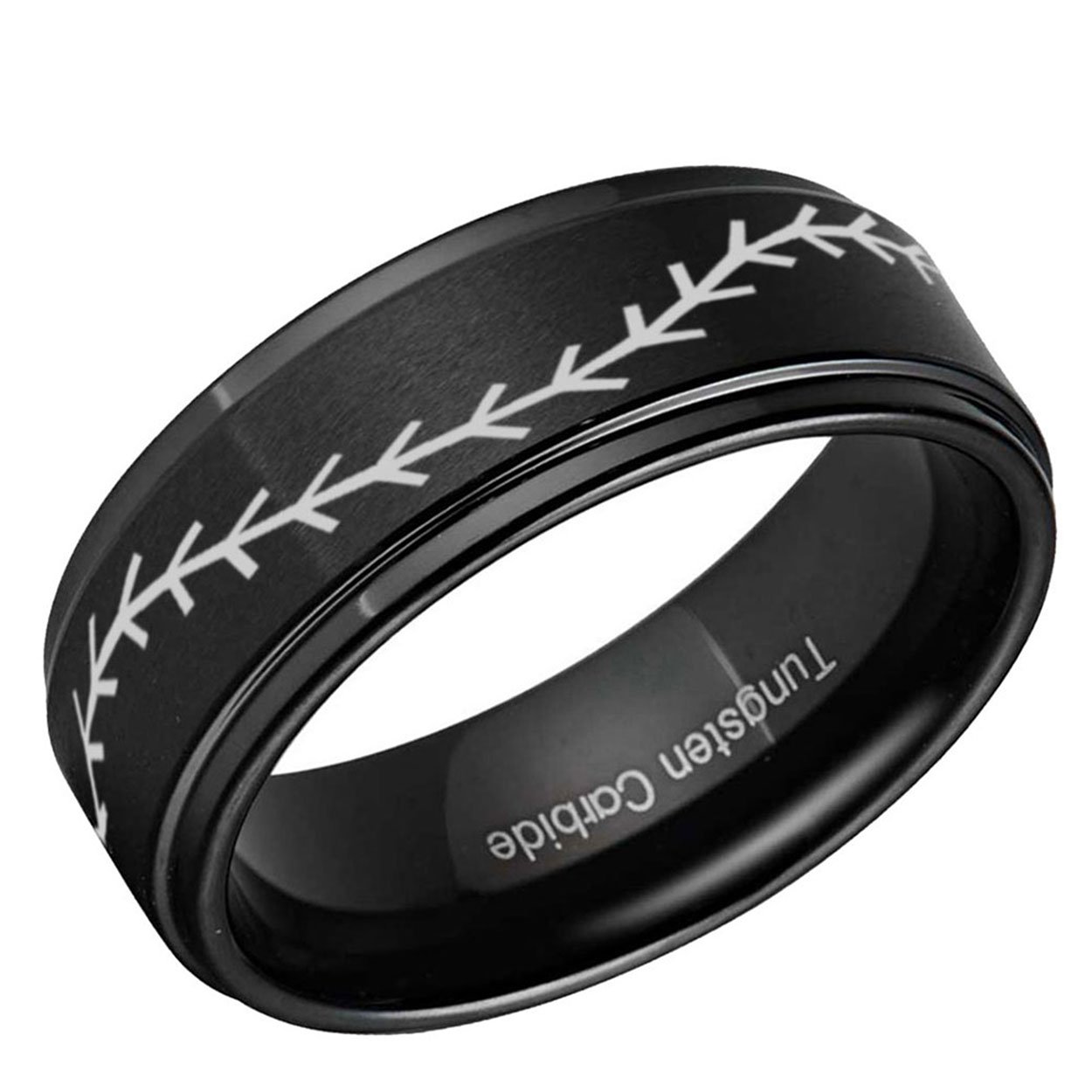Baseball Step Edge Tungsten Ring Matte Black 10mm