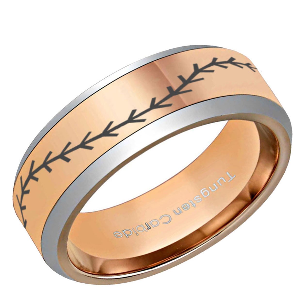 Baseball Beveled Edge Tungsten Ring Rose Gold 10mm