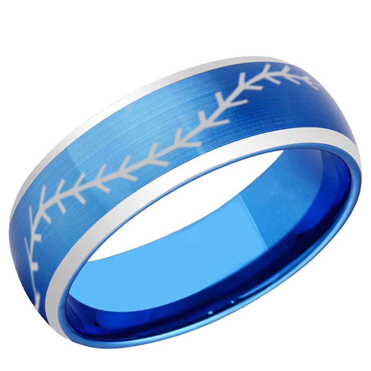 Baseball Dome Tungsten Ring Brushed Blue 10mm