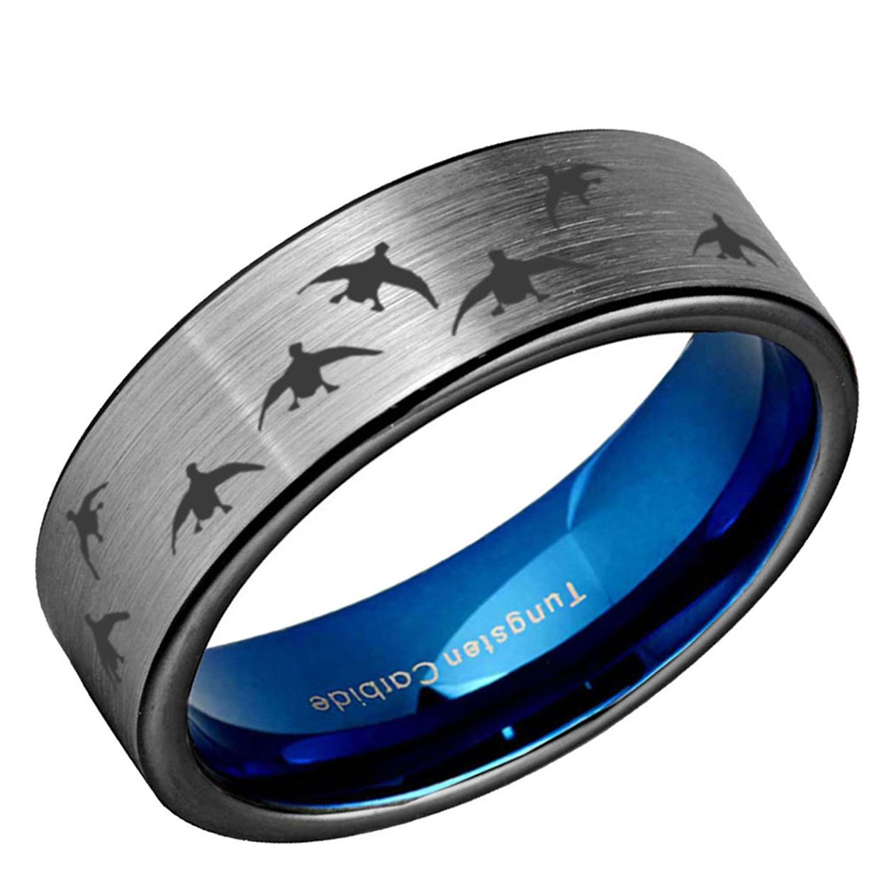 Duck Hunting Pipe Cut Tungsten Ring Blue Gray 8mm