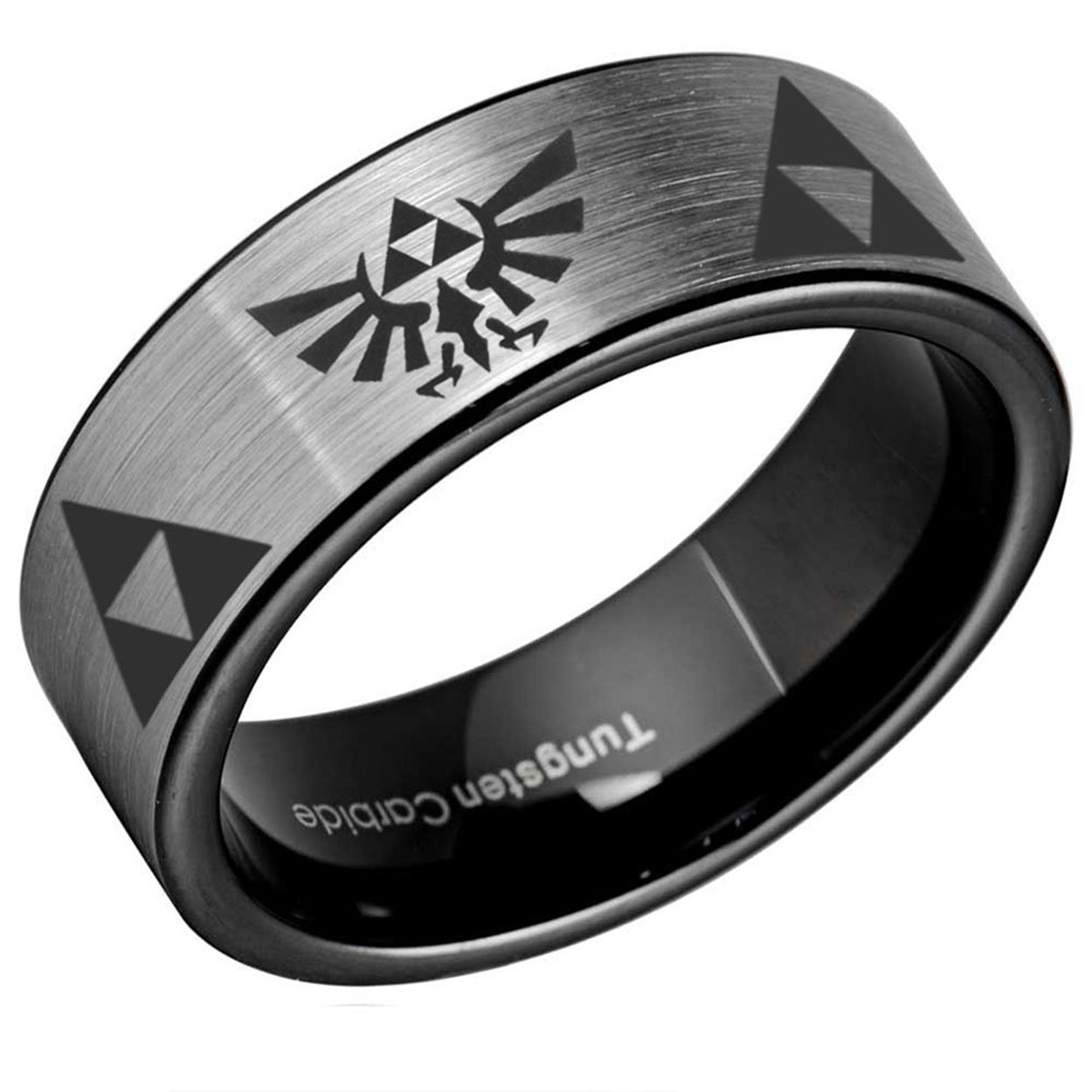 Legend of Zelda Pipe Cut Tungsten Ring Black Gray 8mm