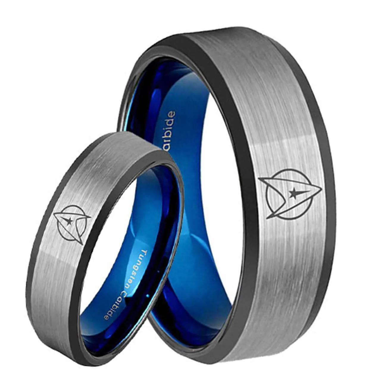 Star Trek Bevel Blue Tungsten His and Hers Matching Ring Set