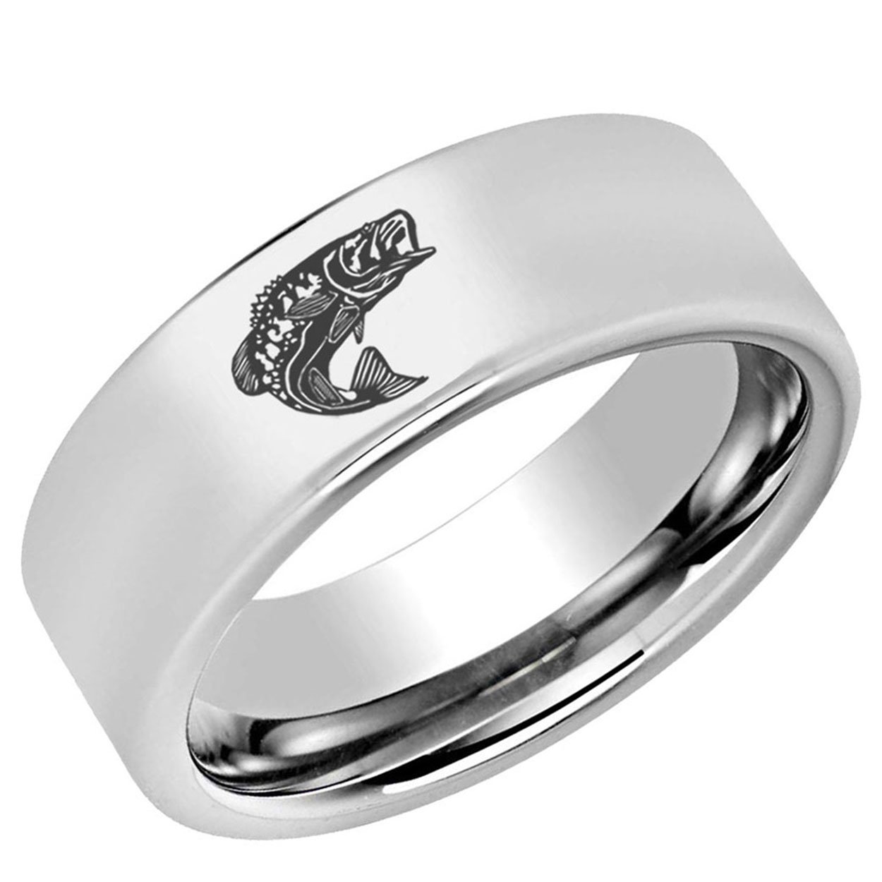 Bass Fishing Pipe Cut Tungsten Ring Glossy Silver 8mm