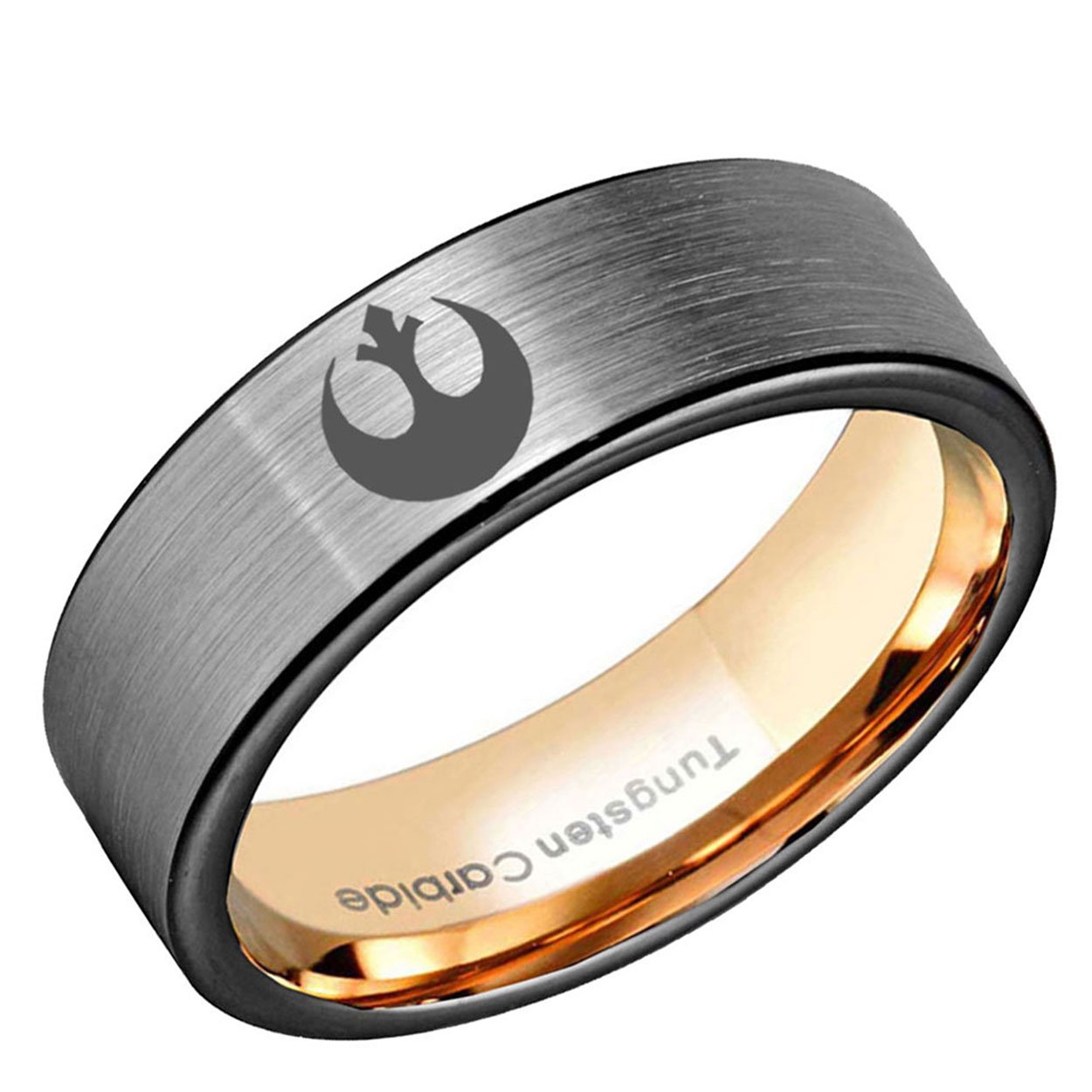 Rebel Alliance Pipe Cut Tungsten Ring Rose Gold Gray 6mm