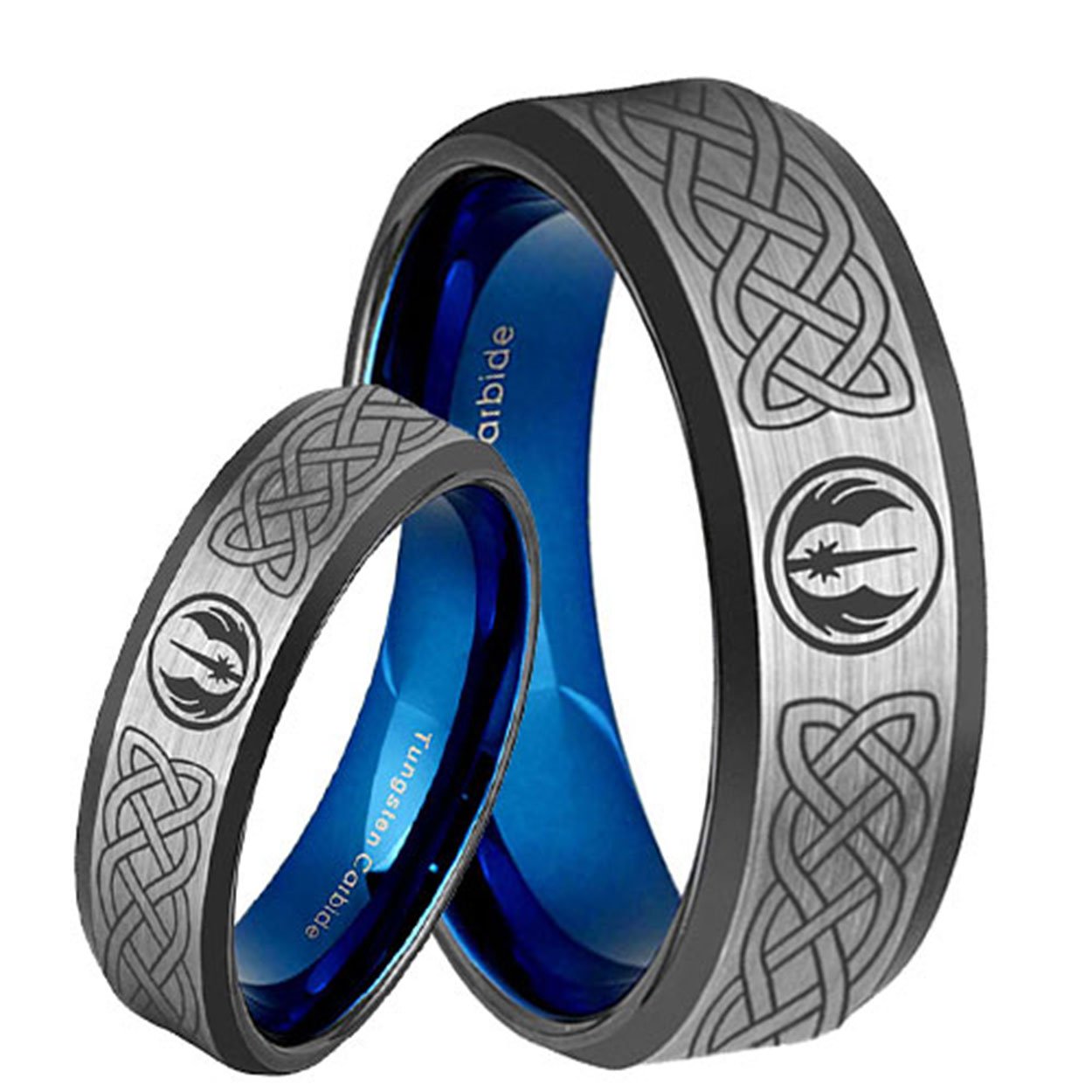 Celtic Jedi Star Wars Bevel Blue Tungsten His and Hers Matching Ring Set