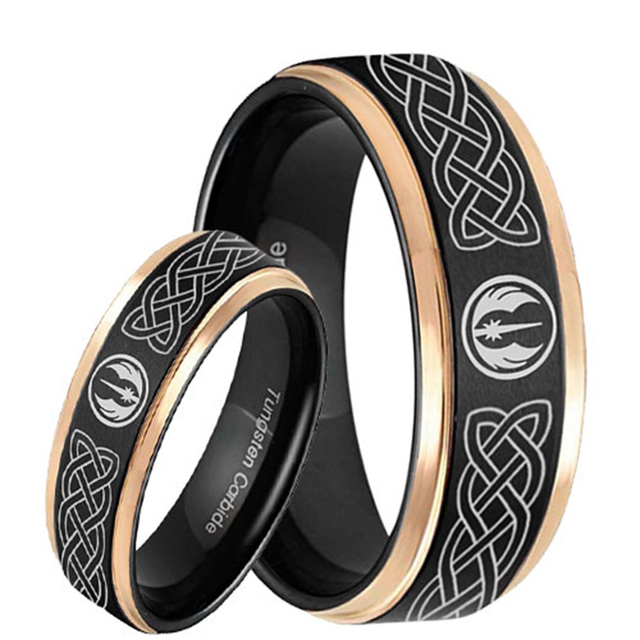 Star Wars Jedi Step Edge Black Tungsten His and Hers Matching Ring Set