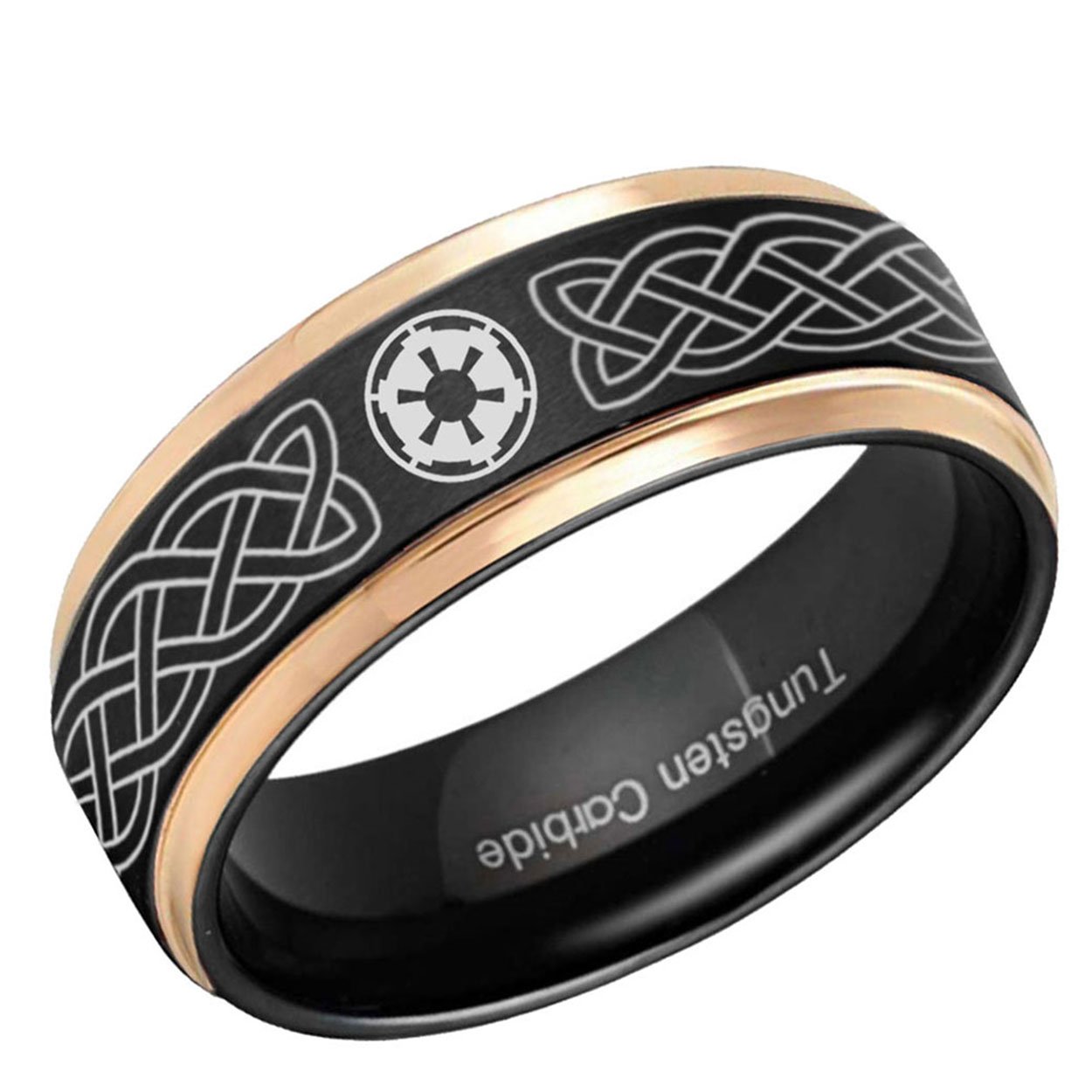 Celtic Empire Step Edge Tungsten Ring Black Rose Gold 6mm
