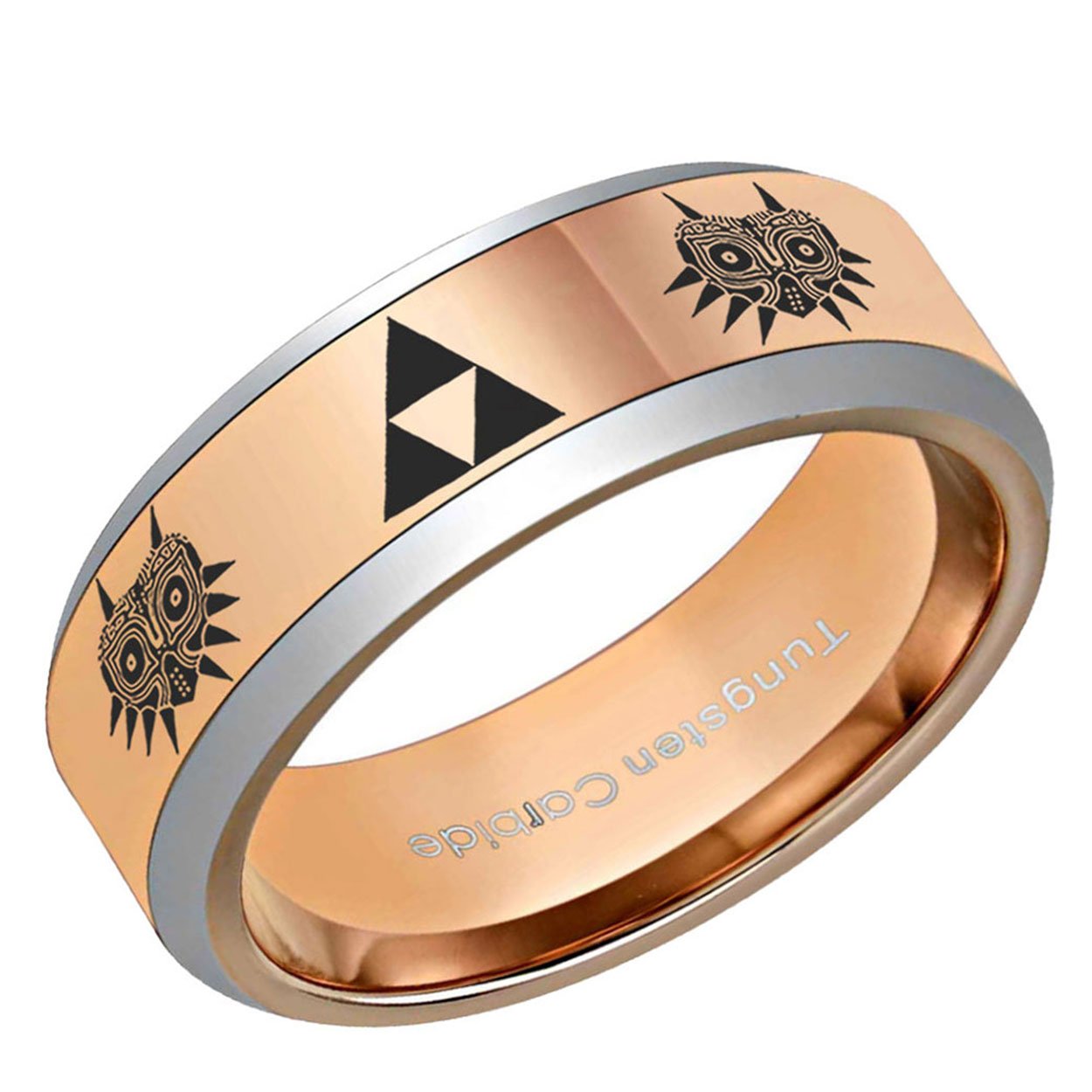 Legend of Zelda Majora's Mask Beveled Edge Tungsten Ring Rose Gold 10mm