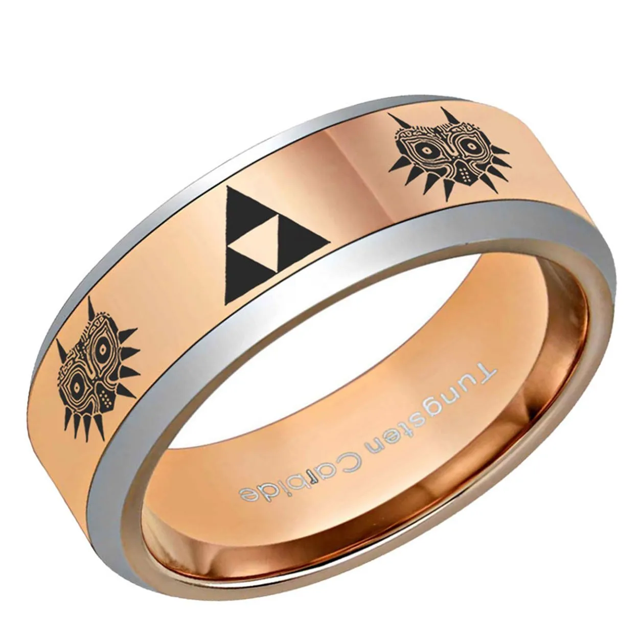 Legend of Zelda Majora's Mask Beveled Edge Tungsten Ring Rose Gold 10mm