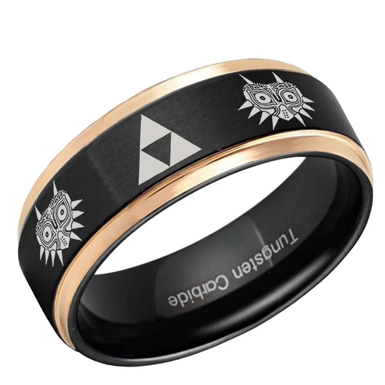 Legend of Zelda Majora's Mask Step Edge Tungsten Ring Black Rose Gold 8mm