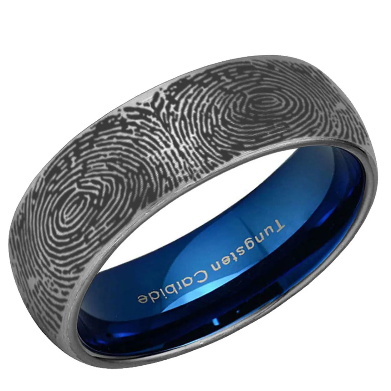 Wrap Around Fingerprint 8mm Dome Tungsten Ring