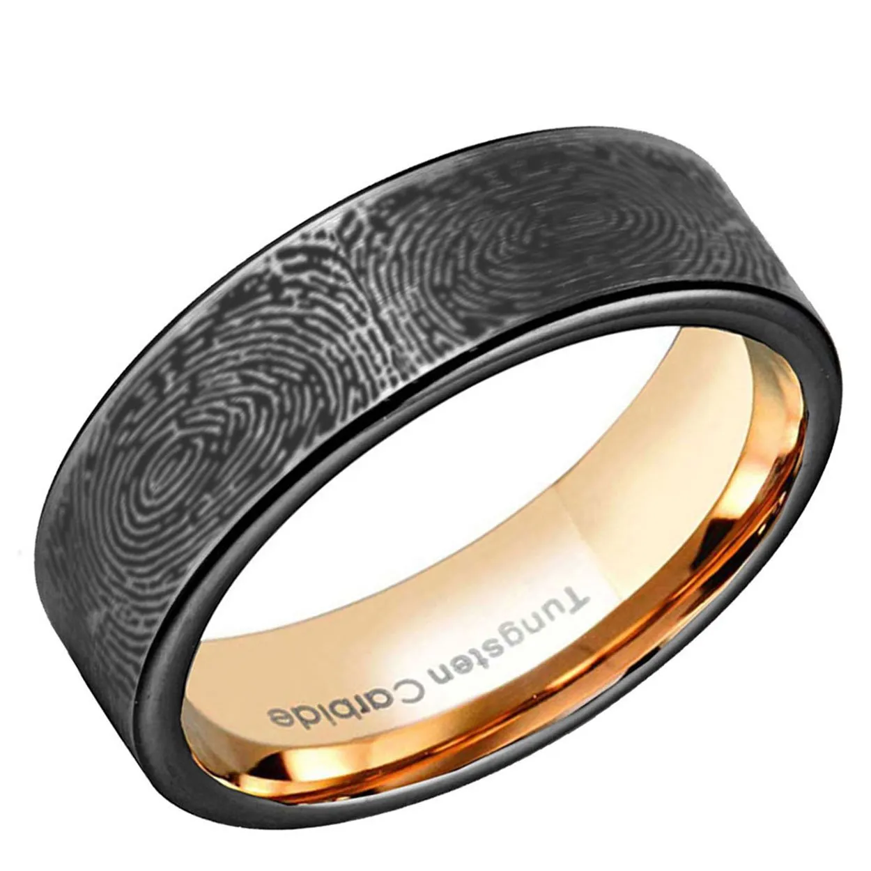 Wrap Around Fingerprint 8mm Pipe Cut Tungsten Ring