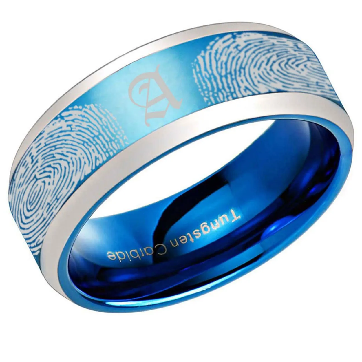 Two Fingerprints 8mm Beveled Edge Tungsten Ring