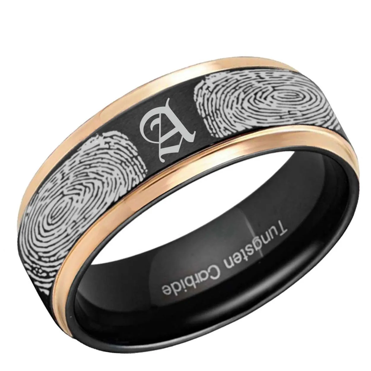 Two Fingerprints 8mm Step Edge Tungsten Ring