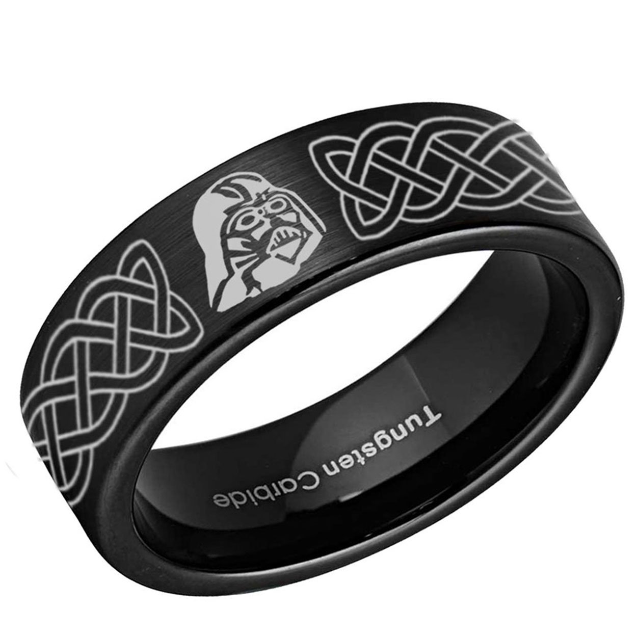 Celtic Darth Vader Pipe Cut Tungsten Ring Brushed Black 8mm