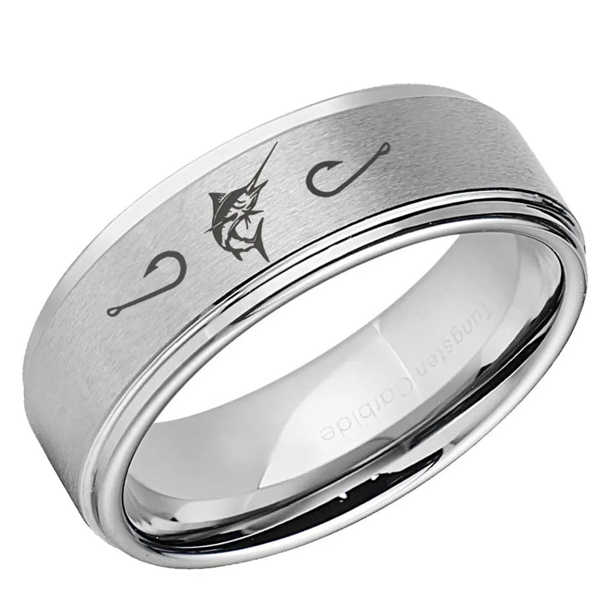 Marlin Fish Hooks Step Edge Tungsten Ring Matte Silver 10mm