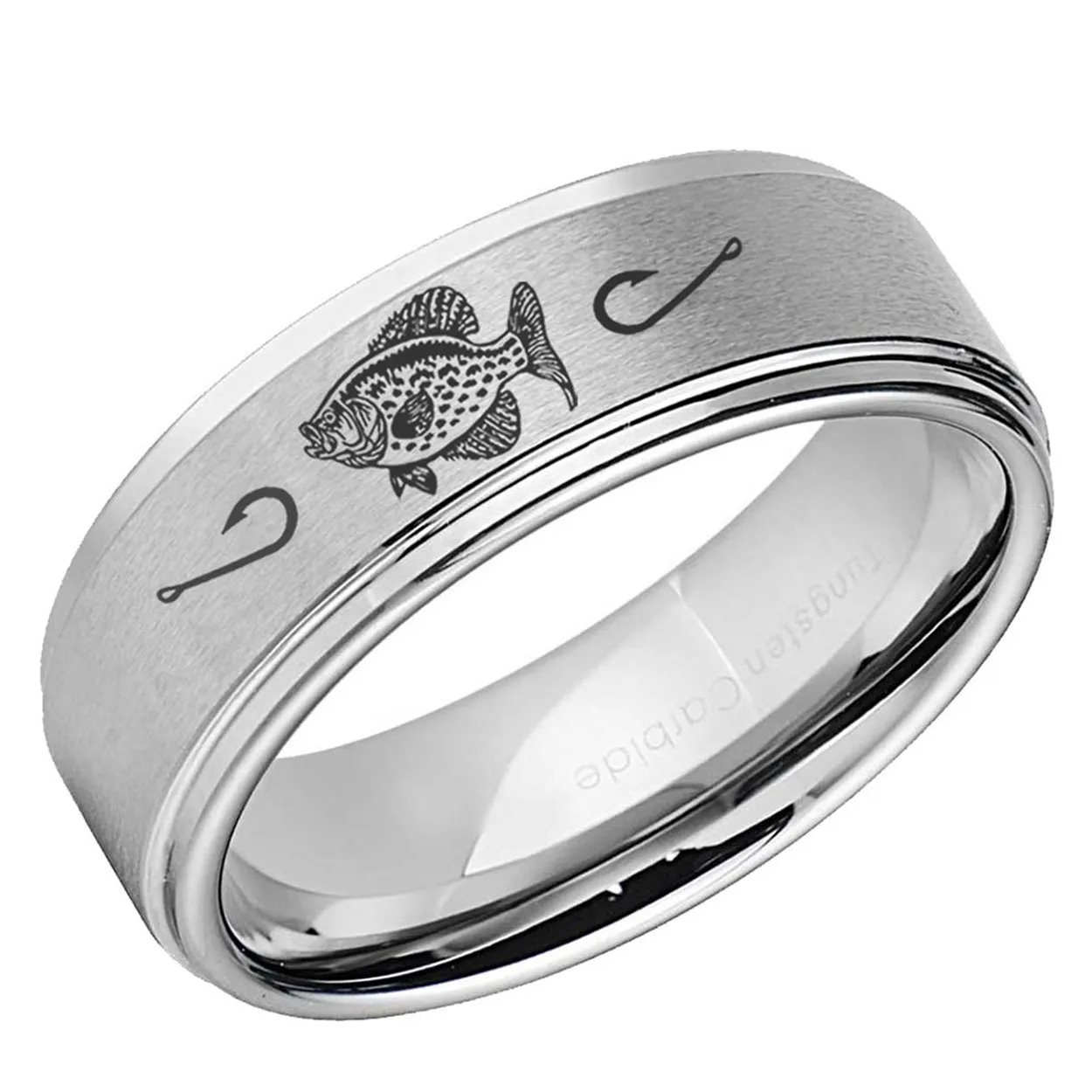 Crappie Step Edge Tungsten Ring Matte Silver 10mm