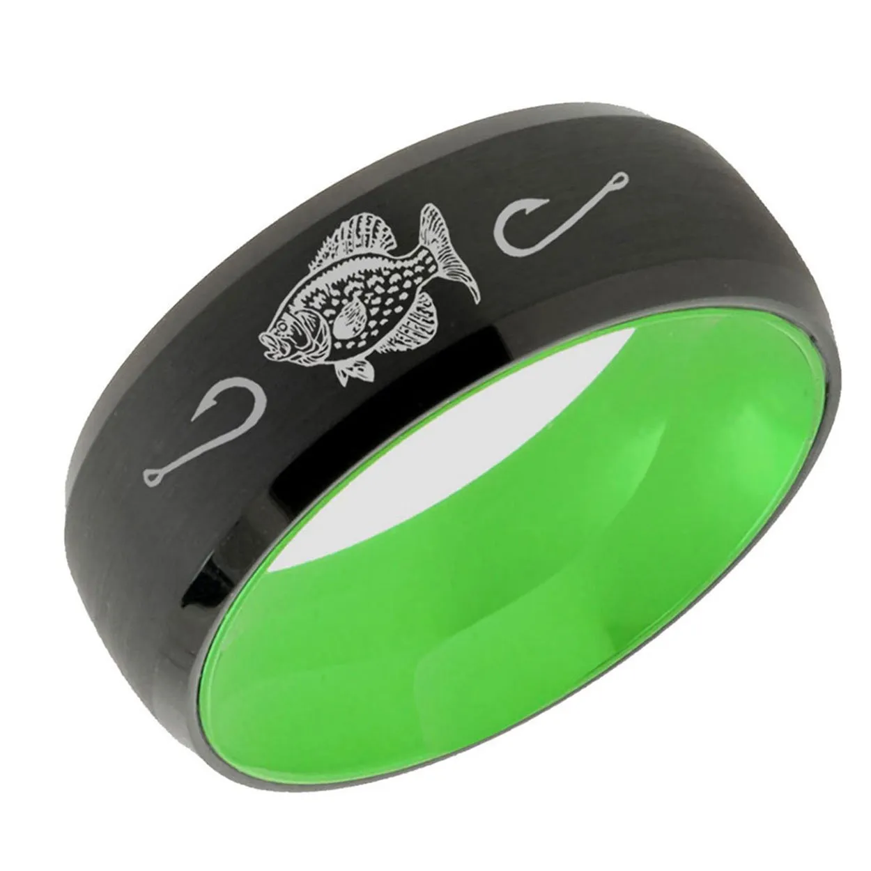 Crappie Dome Tungsten Ring Black Green 8mm